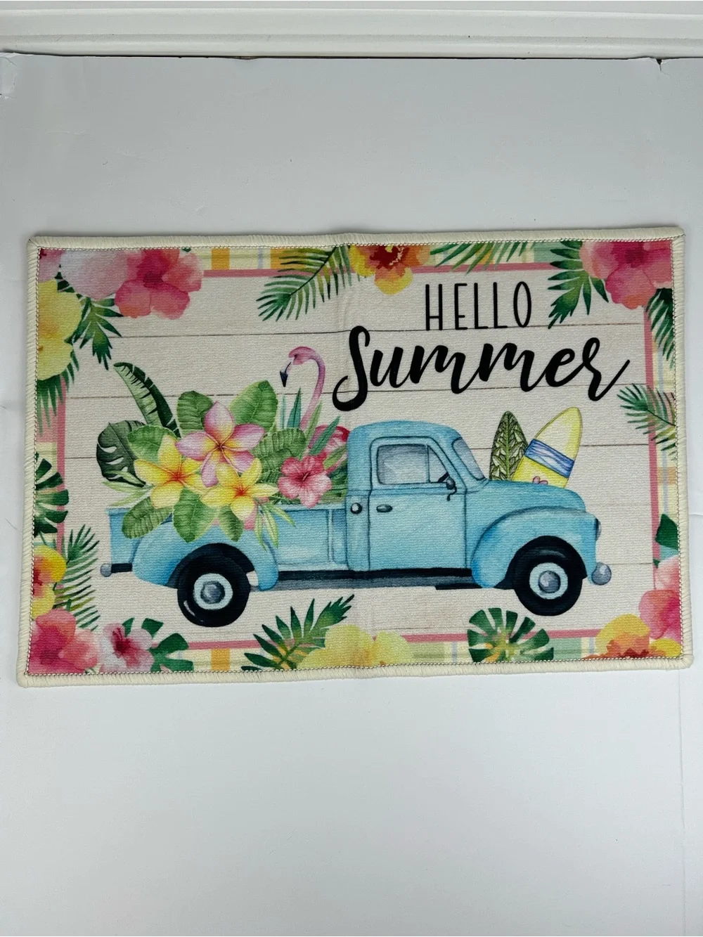 Welcome Floral Truck Door Mat 24x16 Tropical Summer Entry Rug